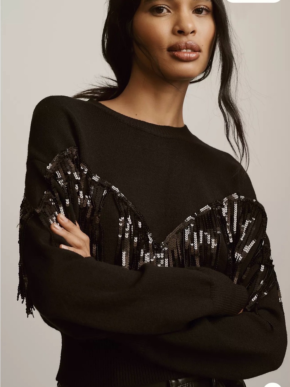 Anthropologie Black Ribbed Knit Pullover
